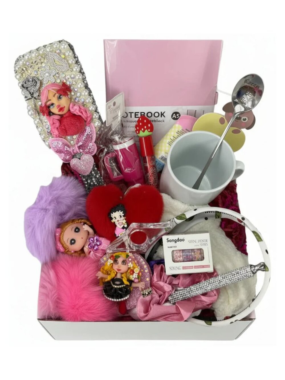 Coquette Gift Basket for Her | Decorated Hair Brush & Accessories